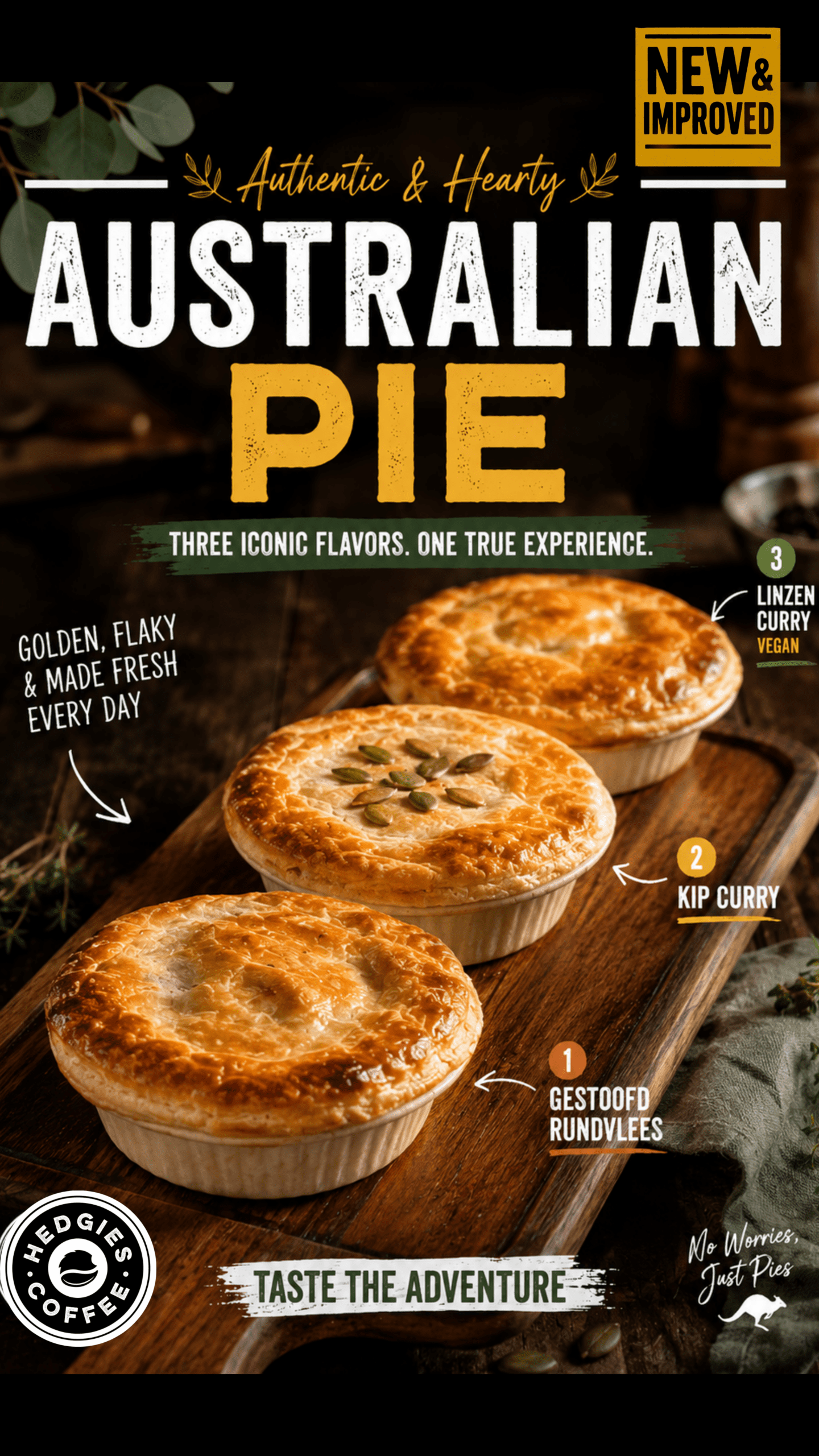 Australian pie en taart bij Hedgies.Coffee