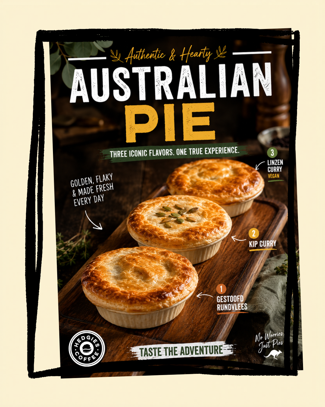Australian pie's bij Hedgies.Coffee Zevenaar
